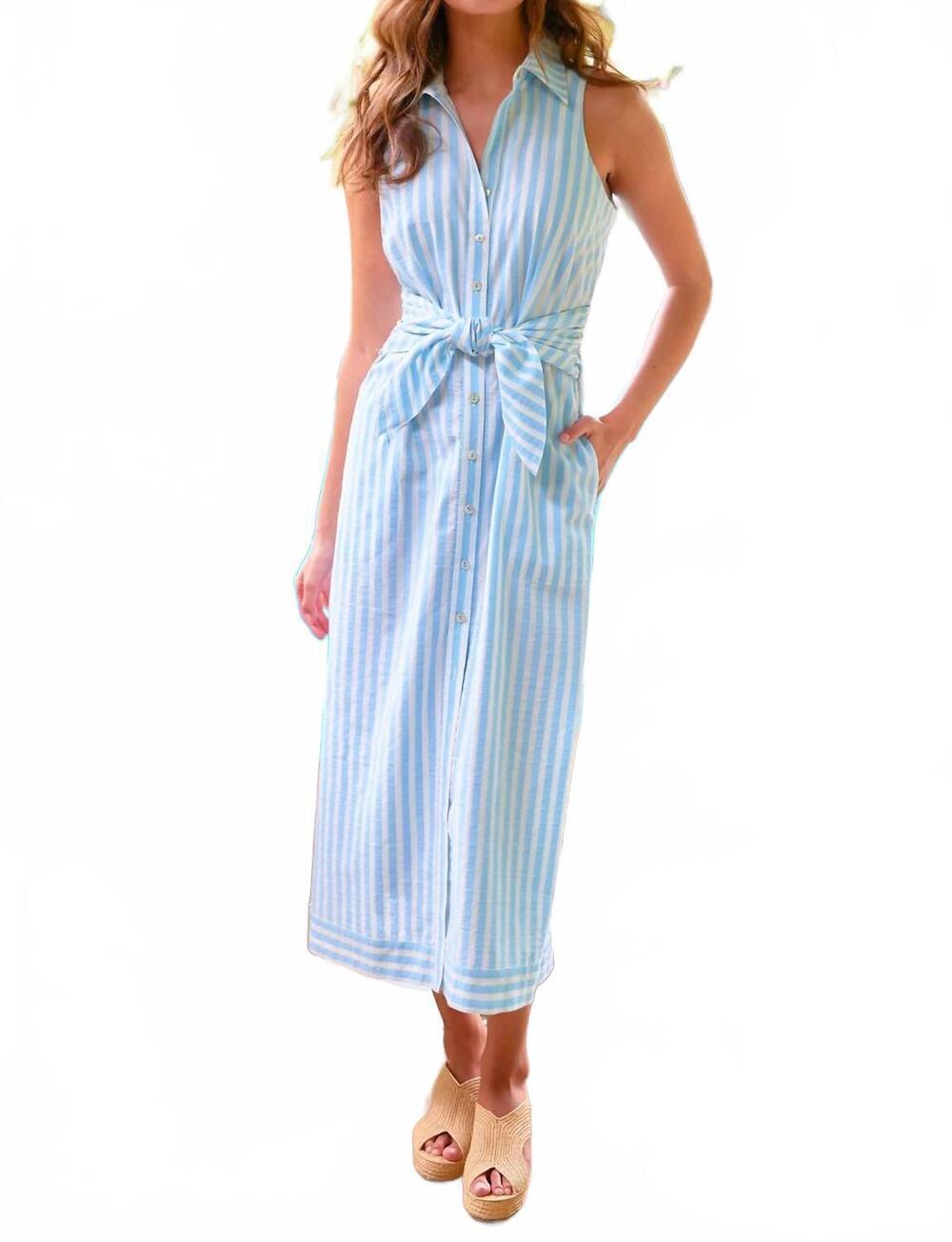 NEW FINLEY pastel stripe long ellis dress in natural/blue